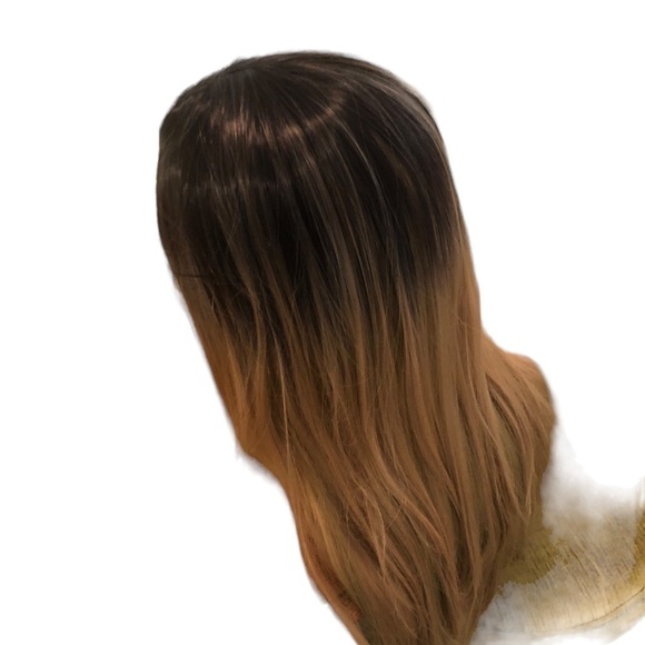 Ombre Cosplay Wig Dark Blonde/Black Synthetic Silky Hair Mesh Laced Cap - Picture 4 of 6